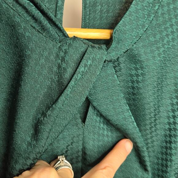 NWT ANN TAYLOR Emerald Green Houndstooth Check Women's Longsleeve Blouse Size XS - Picture 4 of 11